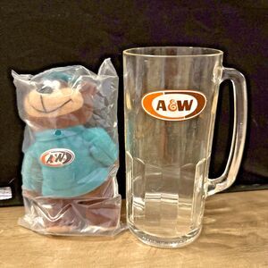 Vintage A&W Root Beer Bear Green Shirt Plush Toy W/ Plastic Mug Unused